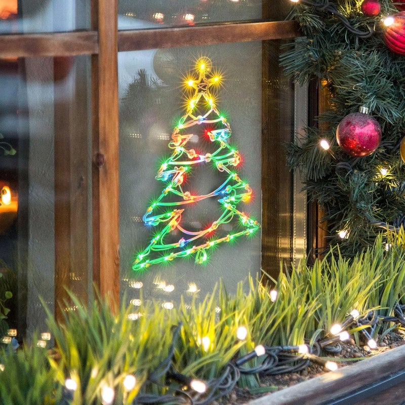 Just-pro Christmas Window Silhouette Lights, Lighted Christmas Tree Double Sided Decorations with 50 Count Incandescent Mini Light for Holiday Indoor Wall Door Glass Decor - Image 5